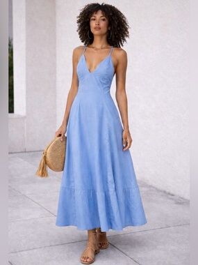NWT Free People Blue Vista Maxi Dress | Open Back Boho Style | Size XL